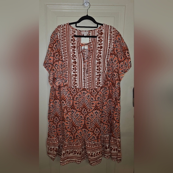 2 For $20 Knox Rose Women's Orange and Marron Midi Dress 2x Plus Boho - Picture 2 of 6